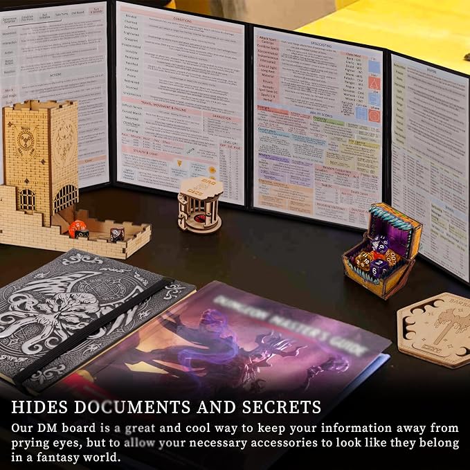 CZYY Faux Leather Dungeon Master Screen, 4-Panel DM Screen - Image 2