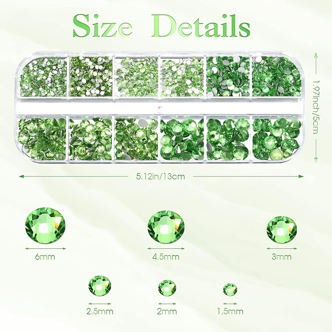 TecUnite 2000 Pieces Flat Back Gems Round Crystal Rhinestones 6 Sizes - Image 2