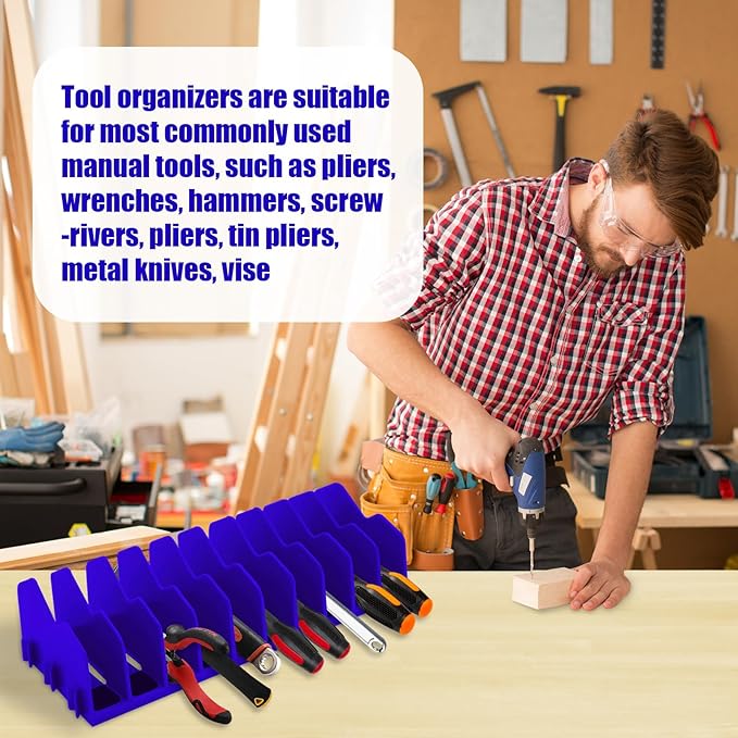 2 Pack Plier Orgainzer Rack, 20 Slots Tool Organizer Rack with Extendable Design & Non-Slip Rubber Base, Fits 3" H, Toolbox Organizer for Pliers, Wrenches, Screwdrivers and More,Blue