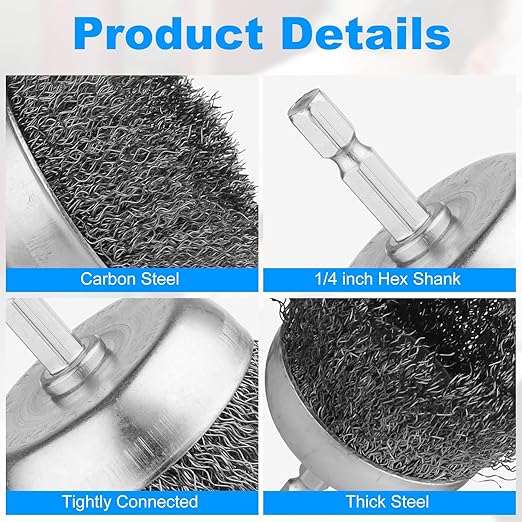 Rocaris 15 Pcs Carbon Steel Wire Wheel Brush, Cup Brush, Wheel Brush, Pen Brush, Bore Brush Set with 1/4-Inch Shank for Rust Removal, Corrosion and Scrub Surfaces