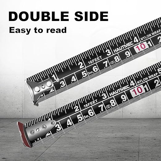 HAUTMEC Tape Measure 5m/16ft Auto-Lock with Dual Metric & Imperial Scale, Easy to Read Nylon Coated Measuring Tape for Construction, Carpentry, Contractors, Engineers, DIY, HT0100-TM