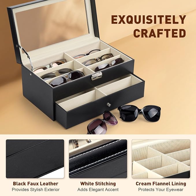 CO-Z Sunglasses Organizer with 12 Slots, 2 Story Leather Multi Sunglasses - Image 6