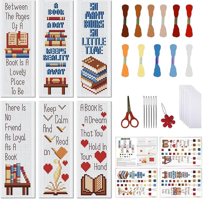 FREEBLOSS 6 Set Cross Stitch Bookmark Kit Books Pattern Stamped Cross Stitch by FreeandCreativeCraftsArt