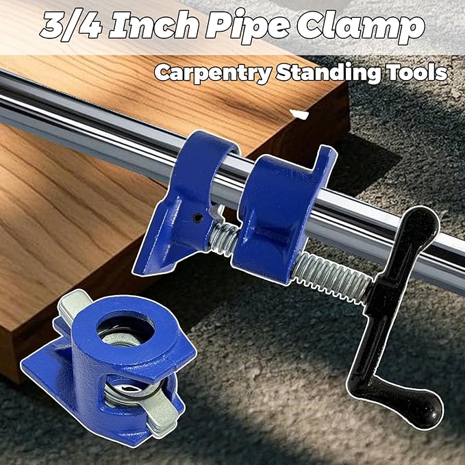 HENBOW 3/4" Pipe Clamp,Wood Gluing Pipe Clamp Set,Heavy Duty Cast Professional Pipe Clamps Tools,Cast Iron Wood Clamps Quick Release for Woodworking Improvement and Diy Projects(2Pack-Blue)