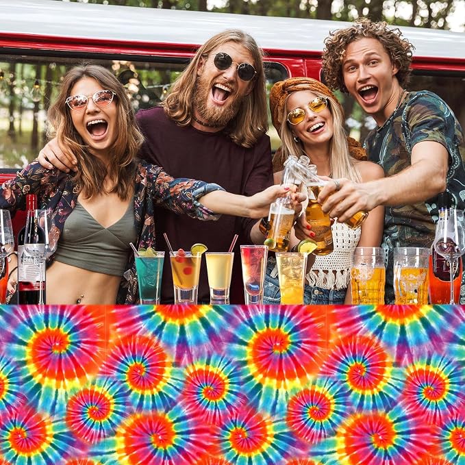Newwiee Tie Dye Tablecloth Rainbow Table Cloth 54 x 108 Inch Plastic Rectangle - Image 5