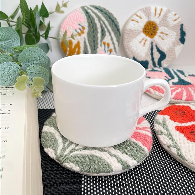 Punch Needle Coasters kit, 6-piece Flower Pattern Set - Image 5