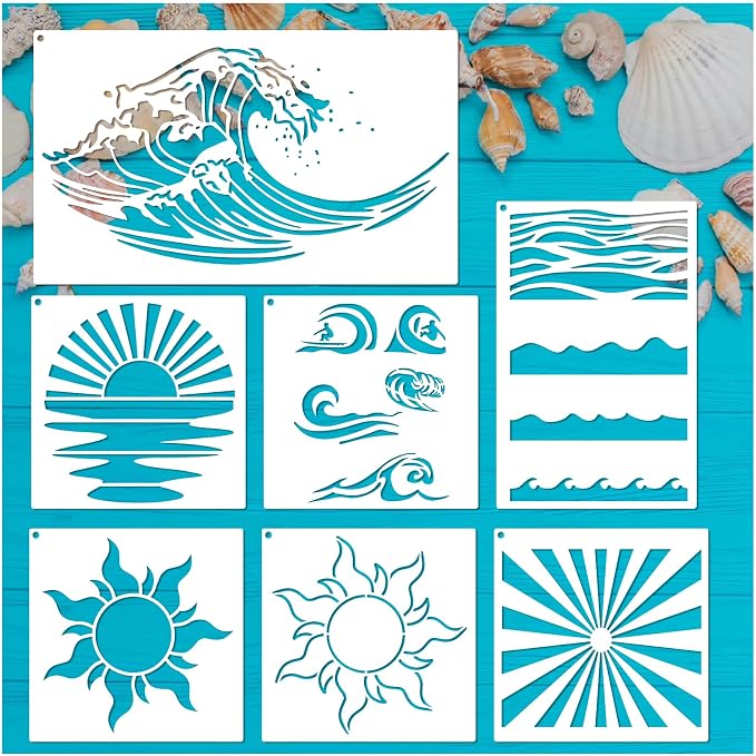 yhslmh Beach Wave Stencils for Painting on Wood Reusable Canvas Nautical by Yhslmh