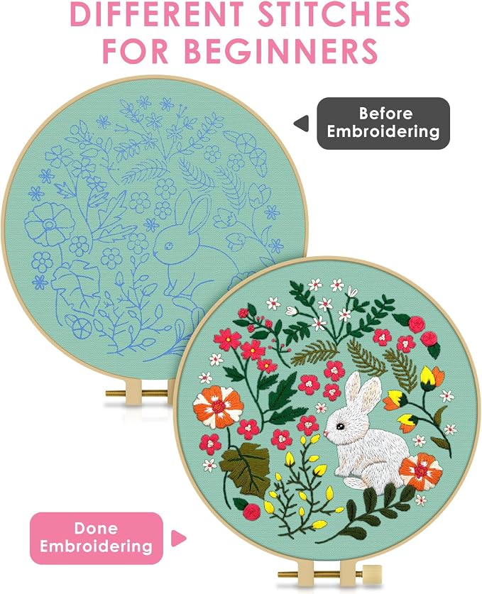 TINDTOP Embroidery Kit for Beginners Adult, Rabbit Embroidery Kit | Include - Image 3