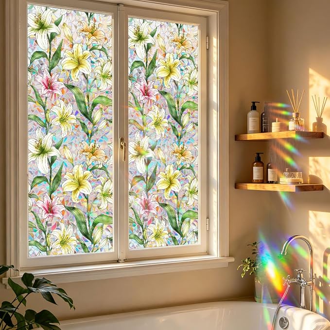 Lily Stained Glass Window Film Privacy, Rainbow Window Film Decorative Static - Image 7