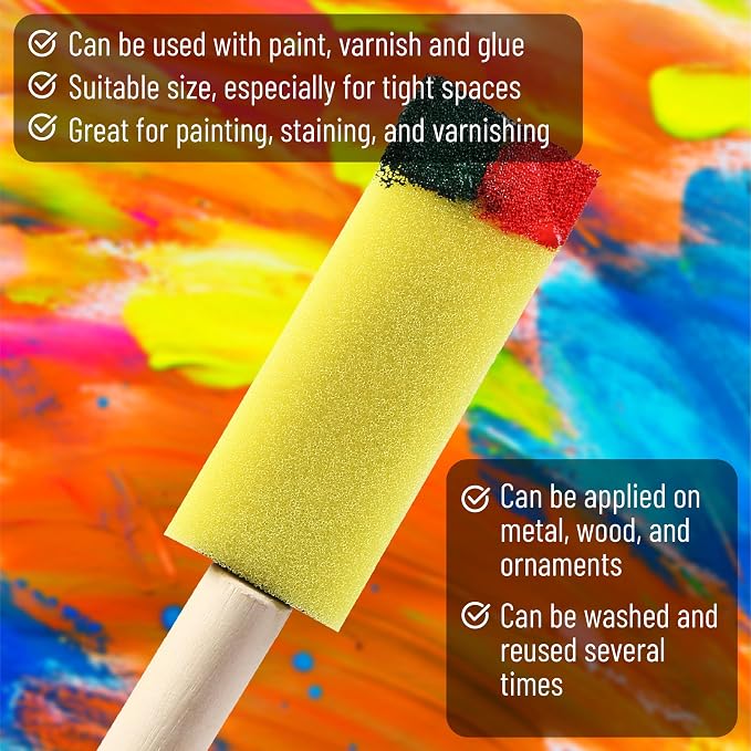 Bates- Foam Paint Brushes with Wood Handle, 1 Inch, 26 Pack, Sponge Brushes - Image 3