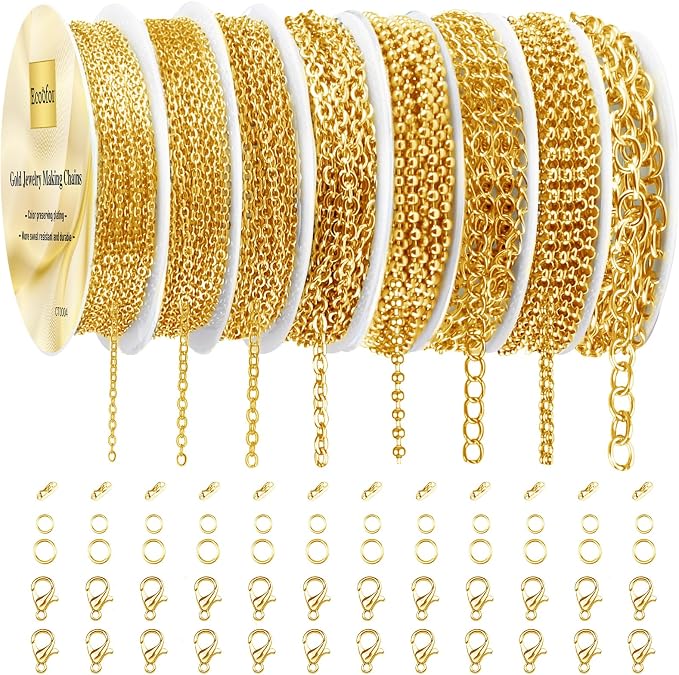 Ecoofor Gold Necklace Chains for Jewelry Making, 62.3 Feet 8 Rolls Jewelry by Ecoofor