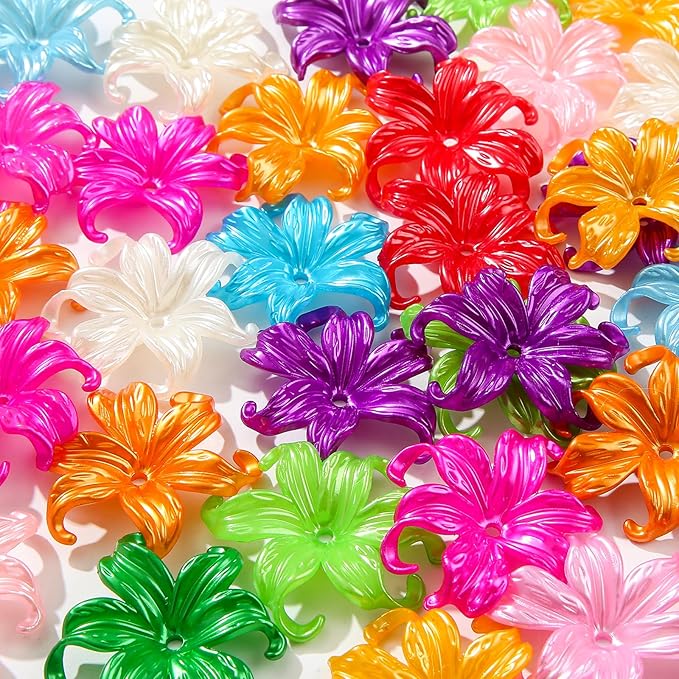 40pcs Flower Shape Beads Color Pearl Electroplate Flower Beads Pearl Lily Beads by CYEENUT