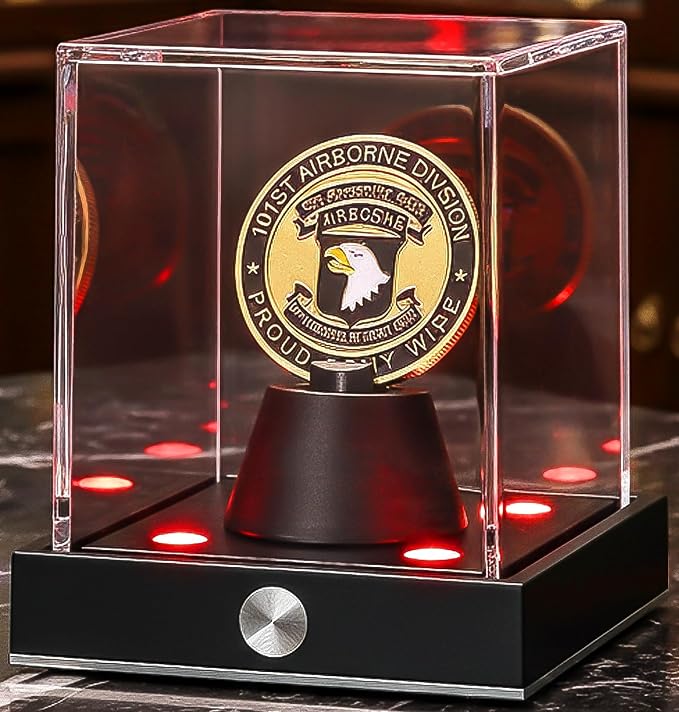 JupDec Cordless LED Challenge Coin Display Case, Autograph Coin Showcase by JupDec