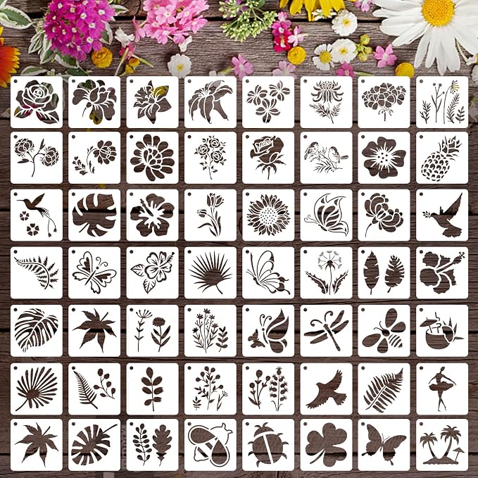 Augshy 56 Pack Flower Stencils for Wood, Butterfly & Bird Stencils for Wall & by Augshy
