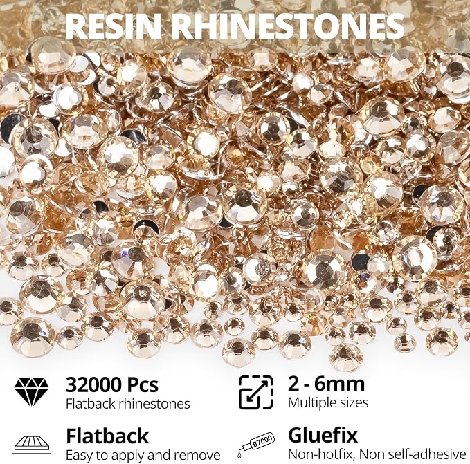 32000Pcs Tan Rhinestones for Bedazzling, 6mm Flatback Gems Bedazzle Set - Image 2