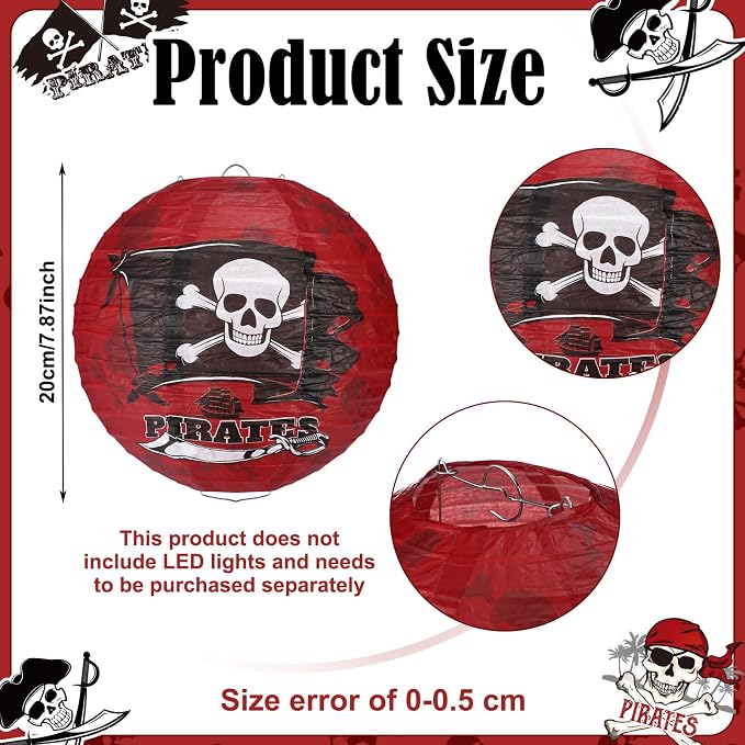 Panelee 12 Pcs Pirate Theme Paper Lanterns Birthday Party Decorations 8 Inch - Image 2