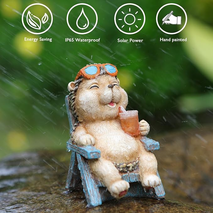FOXMIS Hedgehog Statue Outdoor Solar Garden Decor - Image 4
