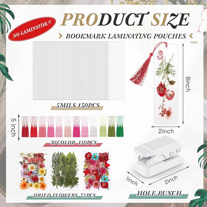 Fuyoooo 376 Pcs Pressed Flowers Bookmark Making Kit, DIY Bookmark Laminating - Image 2