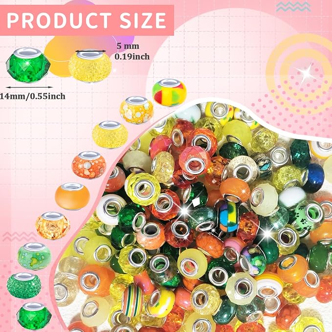 Zyehxed Large Hole Beads Orange Yellow Green Fairy Wand Garden Beads - Image 2