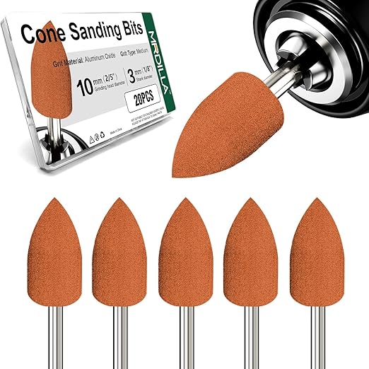 20 Pcs Cone Sanding & Grinding Bits Set, 1/8 Shank Aluminum Oxide Abrasives for Rotary Tools (Wood, Metal, Stone)