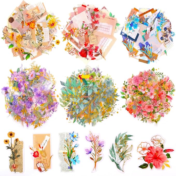 Pengxiaomei 210 Pieces Flower Stickers, Scrapbooking Stickers Self-Adhesive by Pengxiaomei