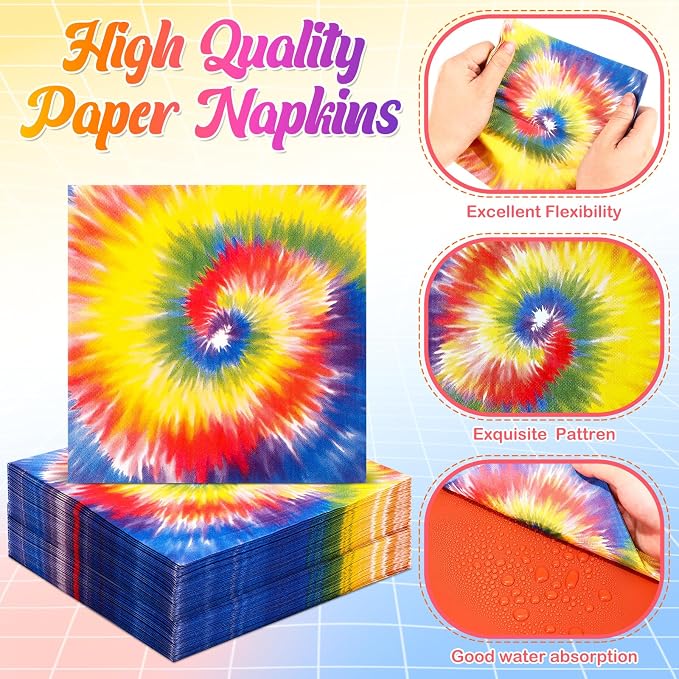 Mimorou 240 Pcs Tie Dye Party Tableware Set Decorations, 120 Plates, 60 Cups & - Image 3