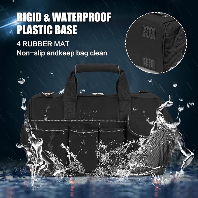 Tool Bag, Heavy Duty Tool Bag 16-Inch, Portable Tool Bags Organizer, Waterproof Soft Handle & Padded Large Zipper Carrying, Black