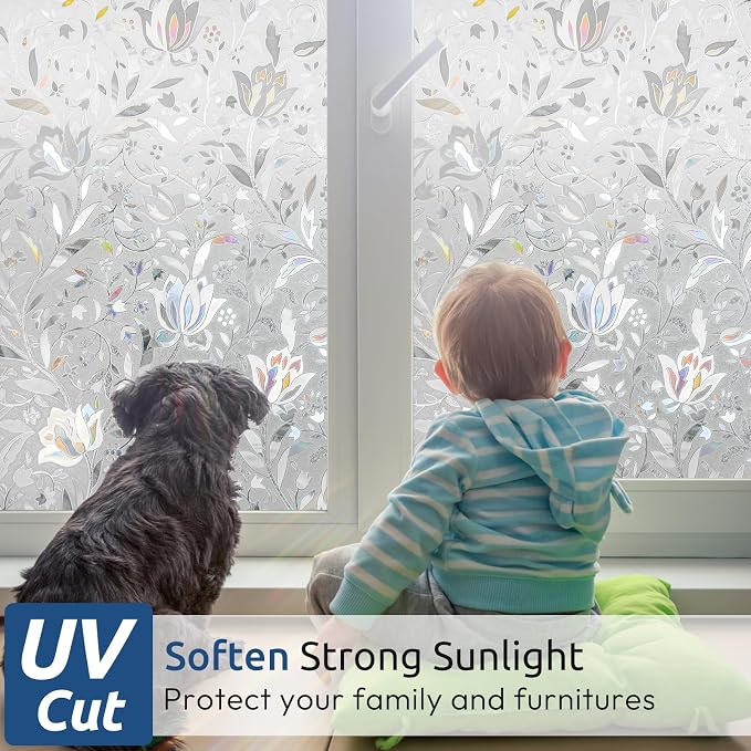 rabbitgoo Window Privacy Film, Stained Glass Cling, Tulip 29.5" x 157.4" | - Image 2
