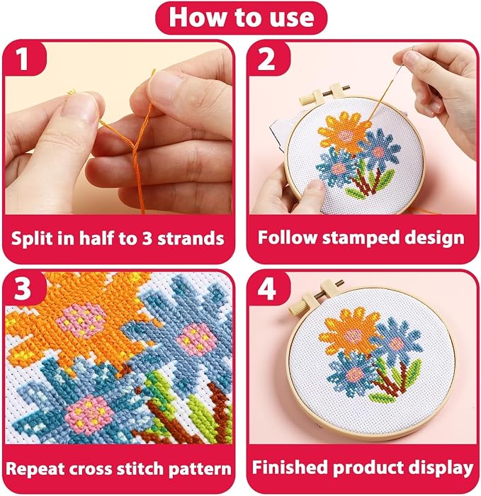 ZOIIWA 6PCS Summer Themed Flower Cross Sewing Kits - Image 4
