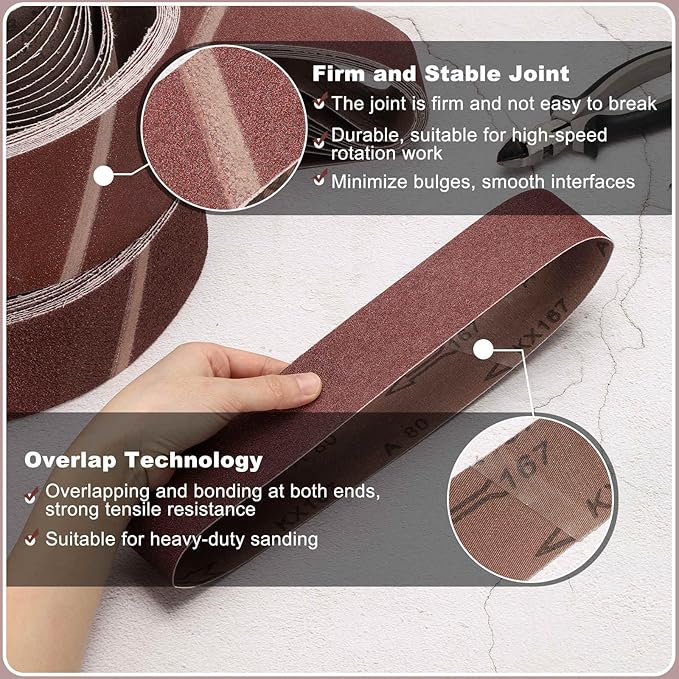 HARFINGTON 6 x 48 Inch Sanding Belts, 10 Pcs 100 Grits Aluminum Oxide Abrasive Belt Sander File Belt for Woodworking, Metal Polishing, Knife Sharpener