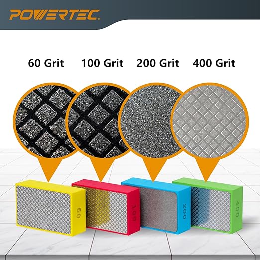 POWERTEC Diamond Hand Polishing Pads 200 Grits 1Pack, Diamond Sanding Block for Polishing and Grinding Porcelain, Ceramic Tile, Glass, Granite, Stone, Wood & Metal (71906)