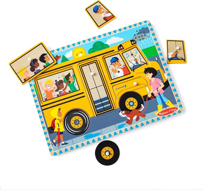 Melissa & Doug The Wheels on The Bus Song Puzzle – 8-Piece Wooden Peg Puzzle - Image 4