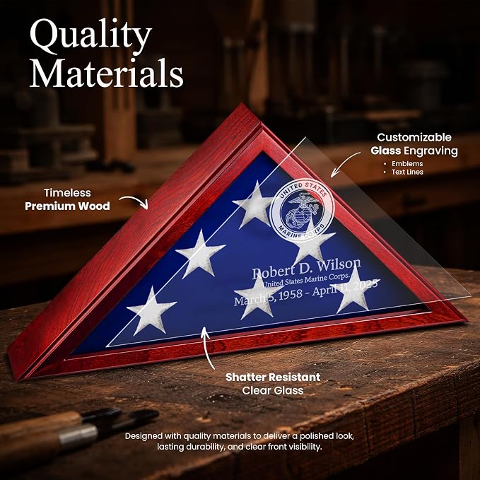 Personalized Flag Display Case for 5x9.5 Burial Flag, Laser Engraved Solid Wood - Image 7
