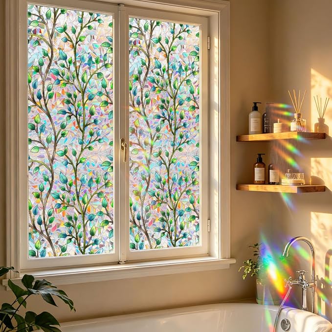 Foliage Pattern Decorative Window Film Privacy, Faux Stained Glass Window Cling - Image 7