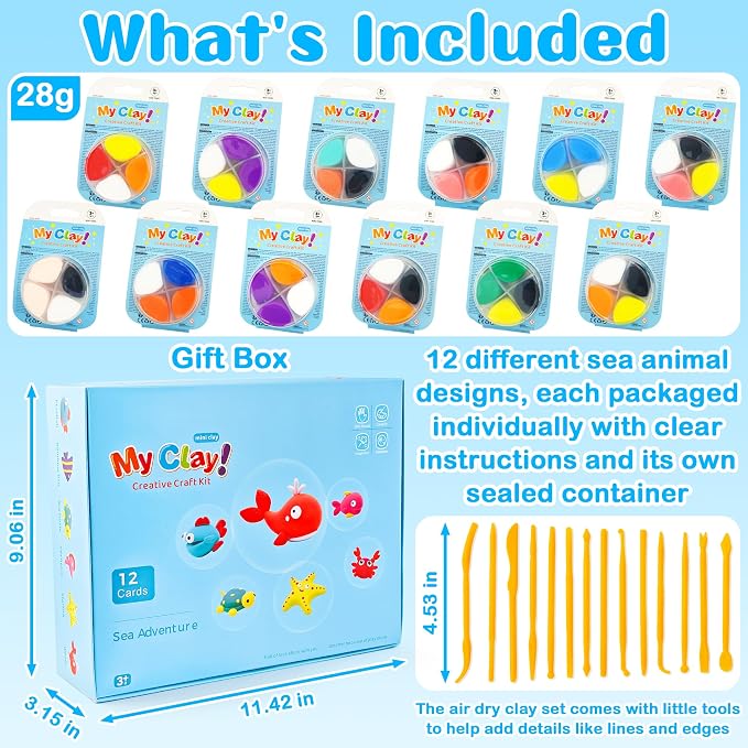 LanMa Air Dry Clay Kit for Kids, 12 Pack Sea Animal Air-Dry Art Kits - Image 2