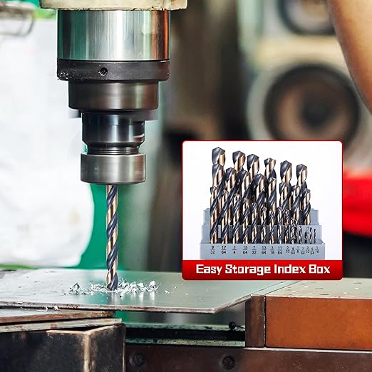 29Pcs Cobalt Drill Bit Set 1/16"-1/2", 135 Degree Tip HSS with Black and Gold Finish with Storage Case, Twist Jobber Drill Bit Kit for Cast Iron, Hard Metal, Stainless Steel, Plastic and Wood