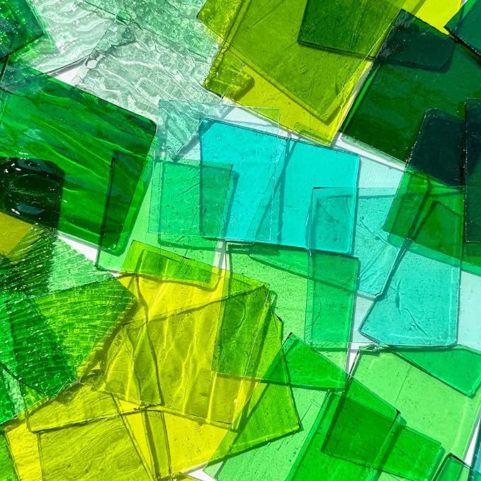 ILLUCKAI 2.2lb Irregular Stained Glass Scraps Sheets Green Mixed Collection by ILLUCKAI