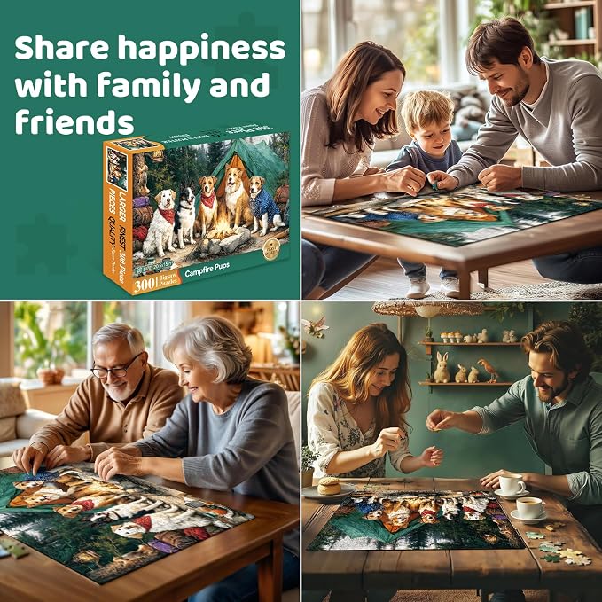 300 Piece Puzzles for Adults Large Piece, Dogs Forest Campfire Camping Jigsaw - Image 6