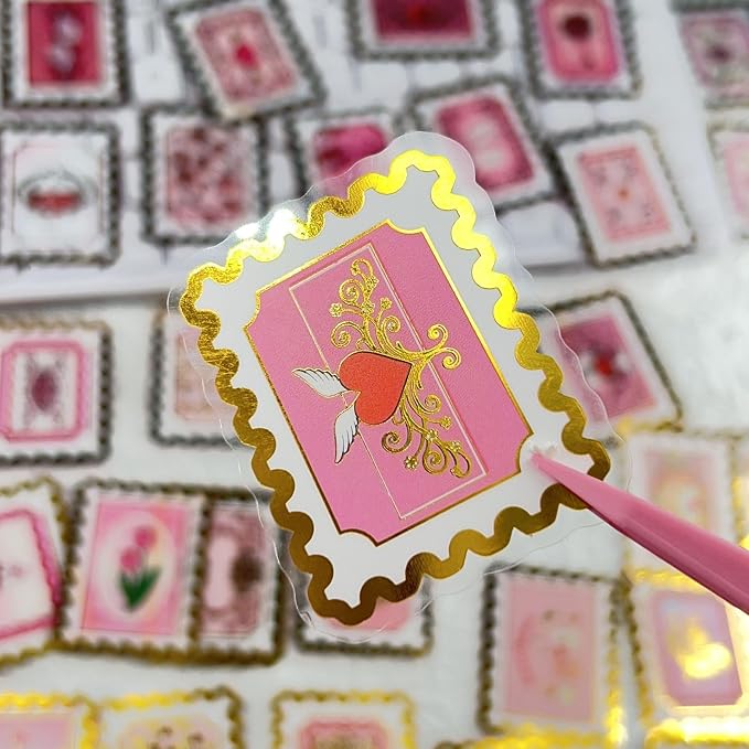 50 PCS Cartoon love stamps Stickers Aesthetic PET Stickers Gold Stamp Decal - Image 5