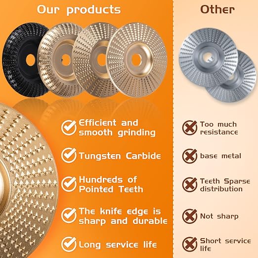 BLEKOO 4PC Angle Grinder Wood Carving Disc Set, - Image 3