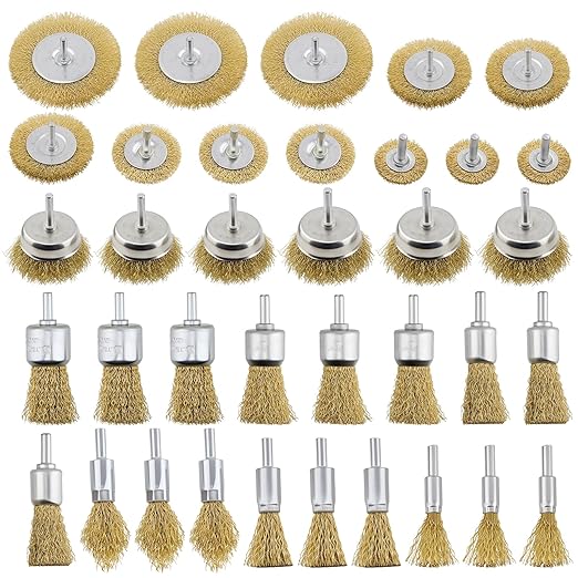 JEUIHAU 36 Pack Wire Brush Wheel for Drill ,Brass Wire Wheel with 1/4" Hex Shank,Wire Cup Brush for Professional Rust and Paint Removal