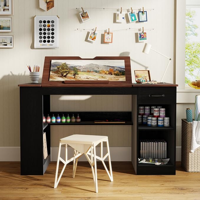 Verano Garden 55.1" Drafting Table, Craft Art Table, Computer Desk | Storage - Image 7