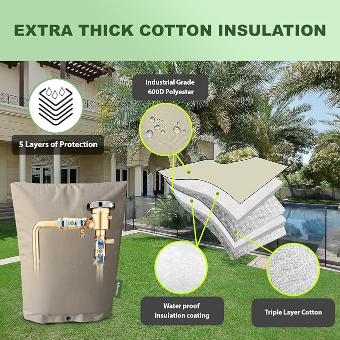 The Original Winter Pipe Insulation Cover (5˚F) - Double-Wall Cotton (UV-Coated) Insulated Backflow Preventer Freeze Protection, Pump Cover, Sprinkler/Well Head Cover for Outside - (14" W X 18" H)