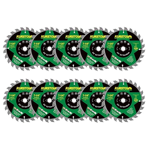 Circular Saw Blade 7-1/4 Inch - 24T ABT Wood Cutting Saw Blade with 5/8” Arbor for Wood, Plastic, Plywood, Particle Boards, Multilayer Boards(10 Pack)