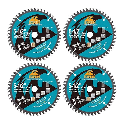 5-1/2 Inch Miter/Table Saw Blades 4pcs, 48 Teeth ATB TCT Fine Finish Wood Cutting Circular Saw Blade with 5/8 Inch Arbor