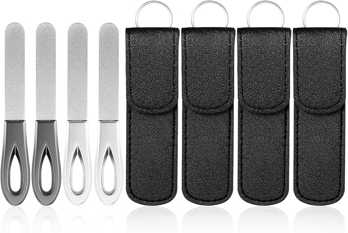 4 Pack Nail File Metal, 3.54IN Stainless Steel Fingernail Files Double Sided Grit Nail Filer with Leather Cases and Non Slip Handle