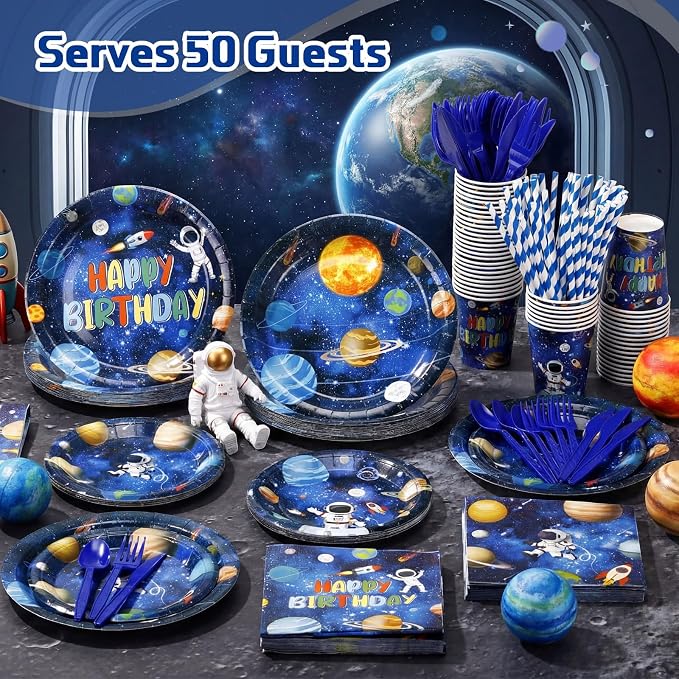 450 Pcs Space Birthday Tableware Set Decorations, Solar System Paper Plates - Image 6