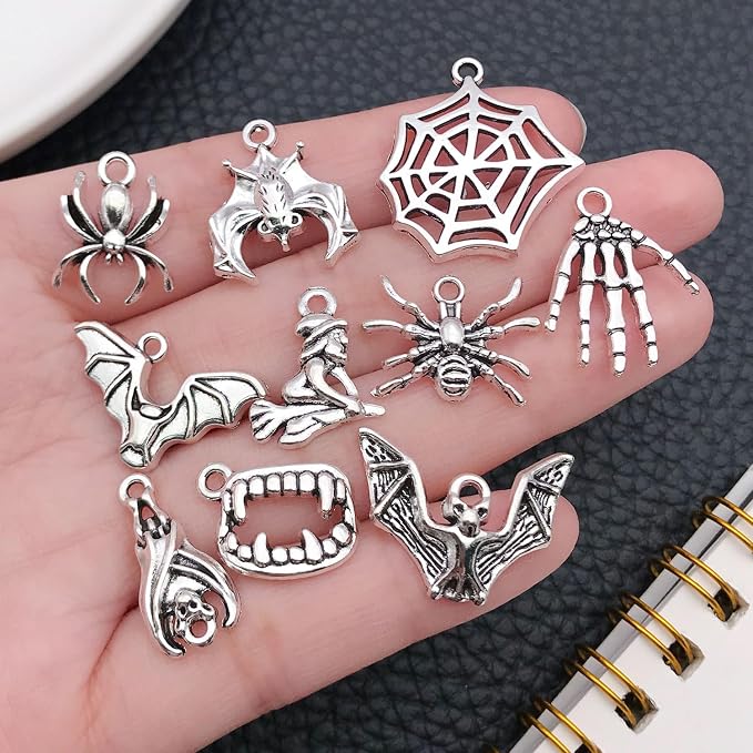WOCRAFT 60pcs Antique Silver Halloween Bracelet Charms - Image 2