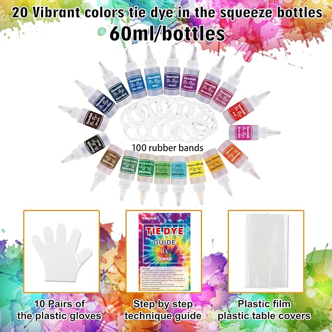 Vanstek 20 Colors Tie Dye Kit, Tie Dye Shirt DIY Fabric Dye - Image 2