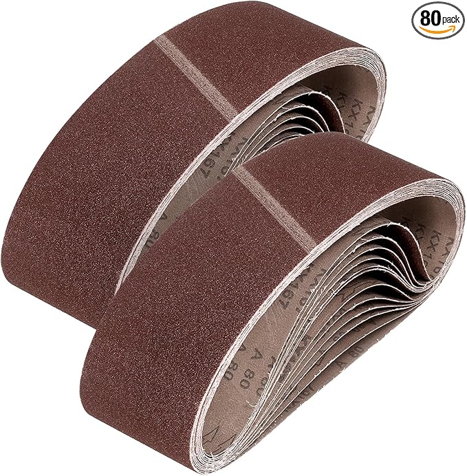 HARFINGTON 6 x 48 Inch Sanding Belts, 80 Pcs 80 Grits Aluminum Oxide Abrasive Belt Sander File Belt for Woodworking, Metal Polishing, Knife Sharpener